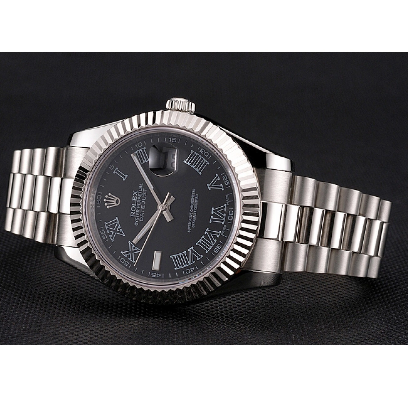 Aaa replica watch Roman Black Datejust Rolex Steel And Stainless Dial Swiss Bracelet Numerals Case 0527